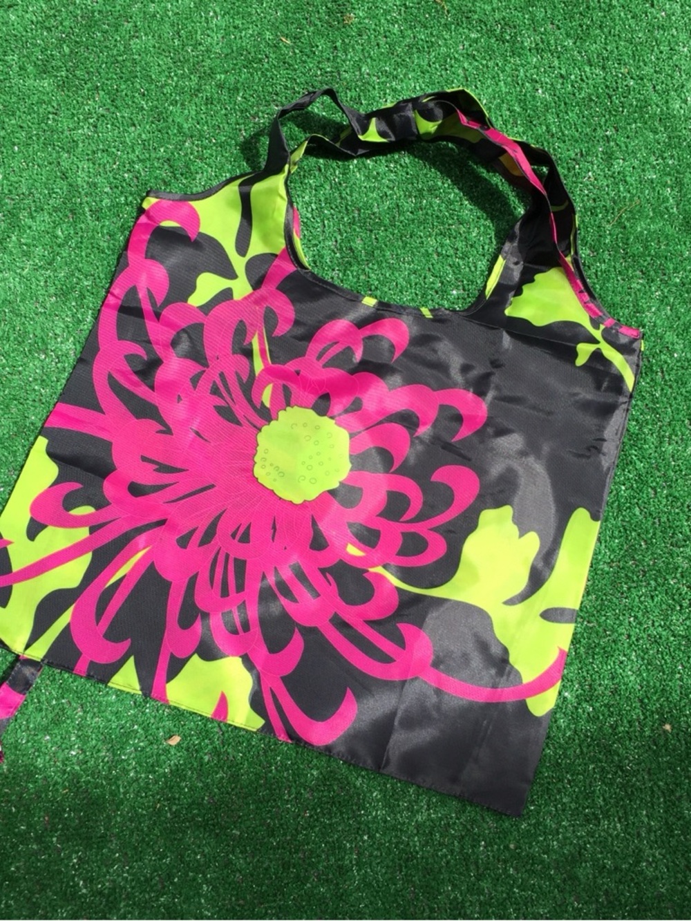 Floral Print Reusable Tote Bag in Black, Hot Pink & Lime
